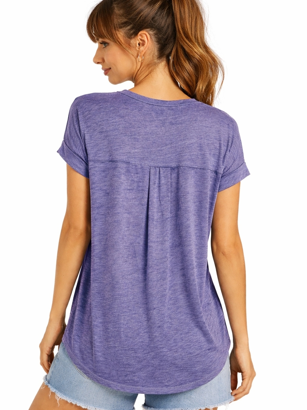 NWT Free People® Beach "Keep Me" V-Neck Relaxed Tee in Purple Pow Size Large - Picture 2 of 5